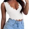 Jngrtsyjvip Fashion Womens Sexy V-Neck Sleeveless Double Lined Going Out Y2K Trendy Lace Cropped Tank Tops