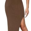 Jngrtsyjvip Fashion  Women's High Waist Slit Hem Rib Knit Midi Bodycon Skirt