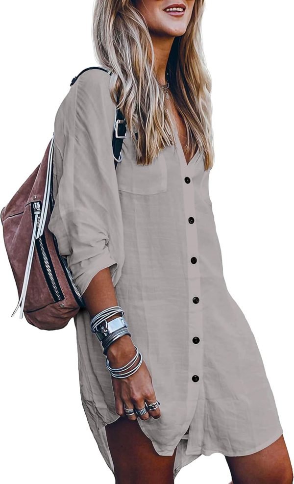 Jngrtsyjvip Fashion   Women's Swimsuit Cover Up Summer Beachwear Button Down Shirt Bikini Bathing Suit Beach Coverup Mini Dresses
