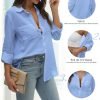 Jngrtsyjvip Fashion Womens Button Down Shirts Long/Roll Up Sleeve cotton and linen women's shirt Collared Work Blouses Oversized Loose Tops with Pocket