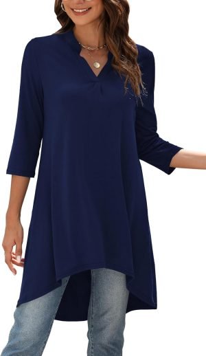 71LJ55i2jmL._AC_SL1500 Jngrtsyjvip Fashion Women's 3/4 Sleeve Notch V Neck High Low Loose Fit Long Tunic Tops Shirts Blouses M-3XL