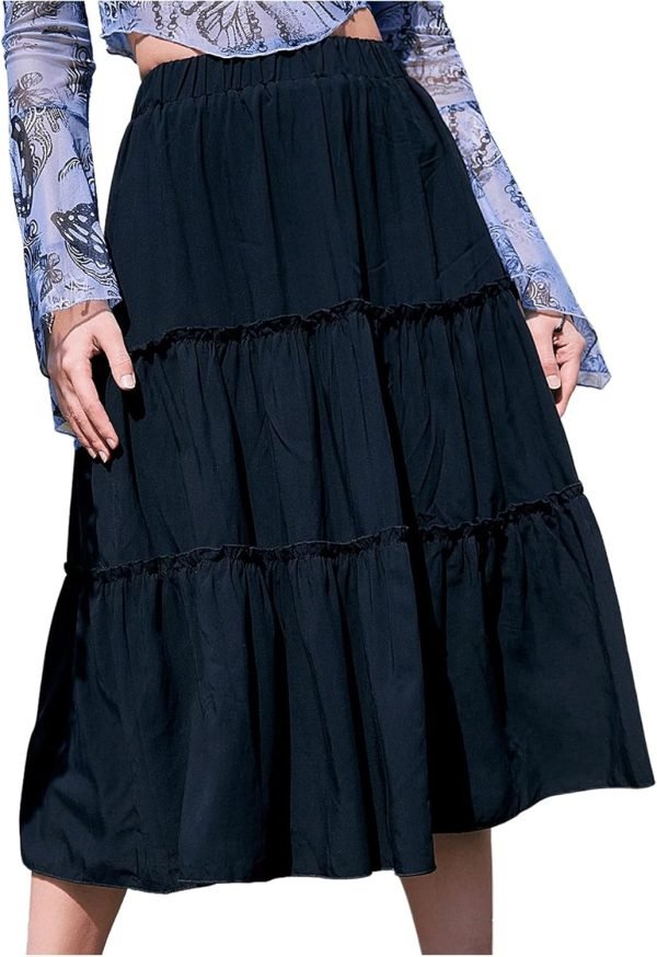 71LNYLIkEgL._AC_SL1500 Jngrtsyjvip Fashion Women's High Waist Frill Trim A Line Swing Flowy Summer Midi Skirts