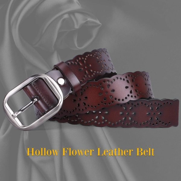 Jngrtsyjvip Fashion  Women’s Hollow Flower Leather Belt for Jeans Pants Wide Belt for Ladies