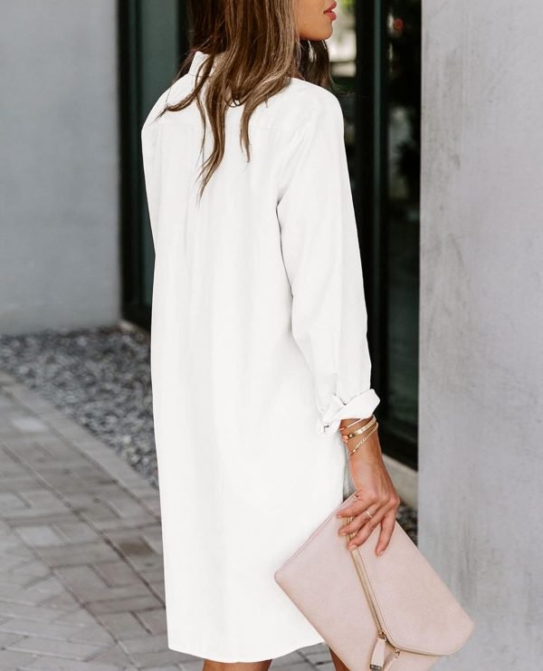 Jngrtsyjvip Fashion Womens Button Down Shirt Dresses with Pockets Cotton Button Up Tunics Long Sleeve Solid High Low Blouse Tops