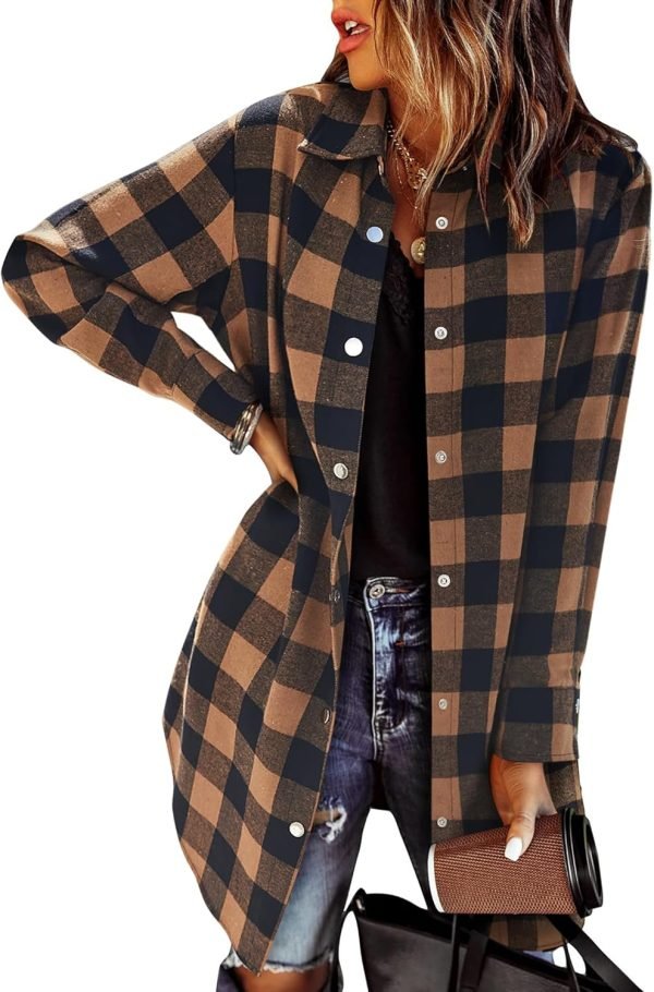 Jngrtsyjvip Fashion   Flannel for Women 2024 Fall Fashion Long Sleeve Plaid Button Down Shirts Shacket Blouse Top with Pockets