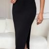 Jngrtsyjvip Fashion  Women's High Waist Slit Hem Rib Knit Midi Bodycon Skirt