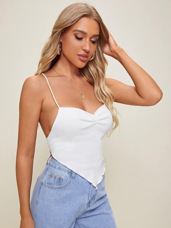 Jngrtsyjvip Fashion Women's Criss Cross Backless Strappy Asymmetrical Hem Crop Cami Top