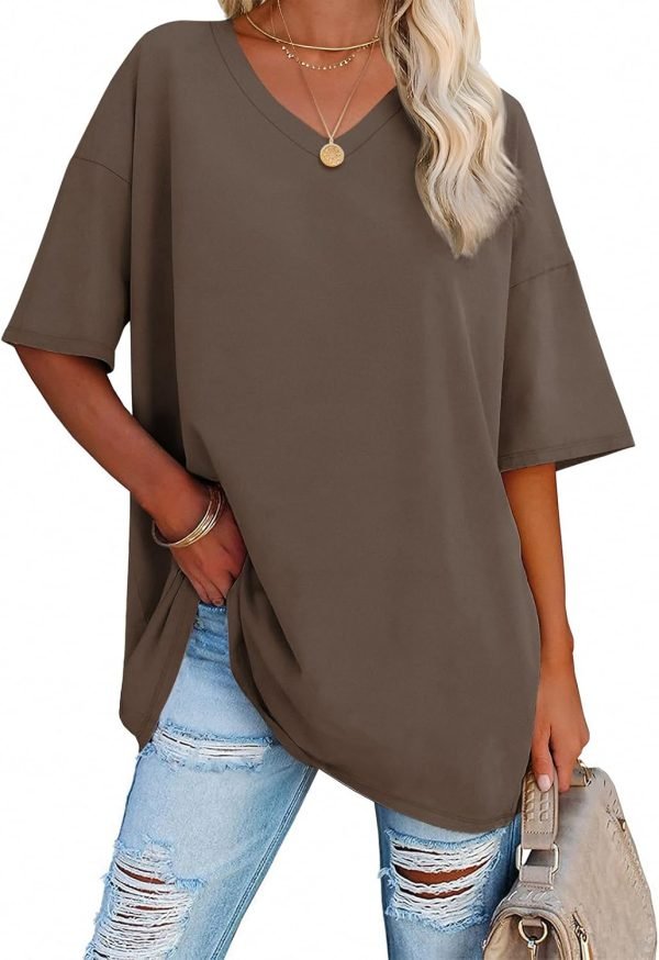 Jngrtsyjvip Fashion   Womens Oversized T Shirts V Neck Tees Half Sleeve Cozy Comfy Tunic 2024 Y2K Tops Casual
