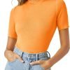 Jngrtsyjvip Fashion Women's Casual Basic Mock Neck Short Sleeve Rib Knit Tee Top