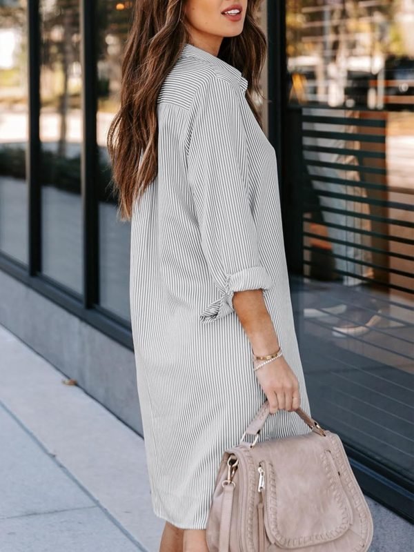 71Q5GXQUuoL._AC_SL1500 Jngrtsyjvip Fashion Womens Button Down Shirt Dresses with Pockets Cotton Striped Shirts Collared Tunics Long Sleeve High Low Blouse Tops