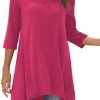 Jngrtsyjvip Fashion   Women's 3/4 Sleeve Notch V Neck High Low Loose Fit Long Tunic Tops Shirts Blouses M-3XL