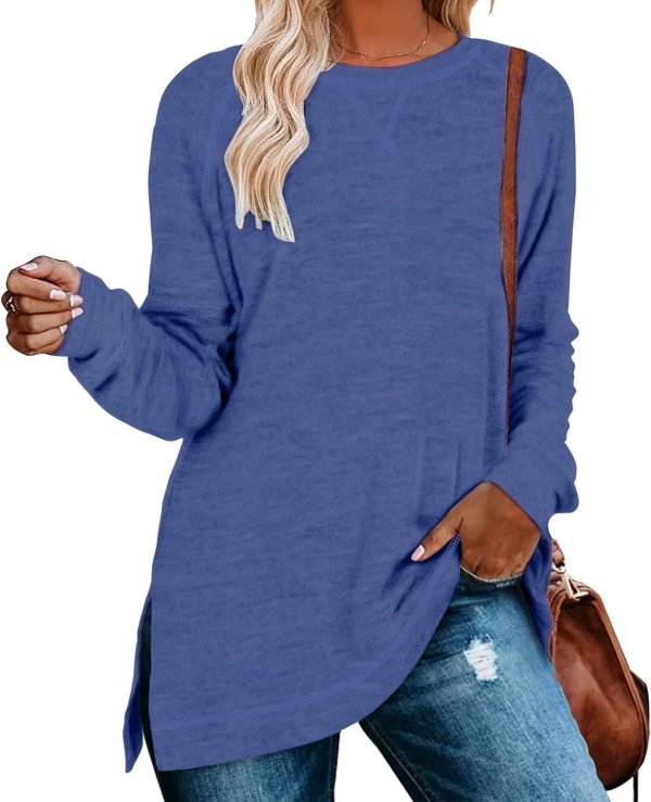 Jngrtsyjvip Fashion  Womens Casual Long Sleeve T Shirts Casual Blouses Trendy Tops Side Split Tunics