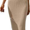 Jngrtsyjvip Fashion  Women's High Waist Slit Hem Rib Knit Midi Bodycon Skirt