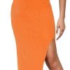 Jngrtsyjvip Fashion  Women's High Waist Slit Hem Rib Knit Midi Bodycon Skirt