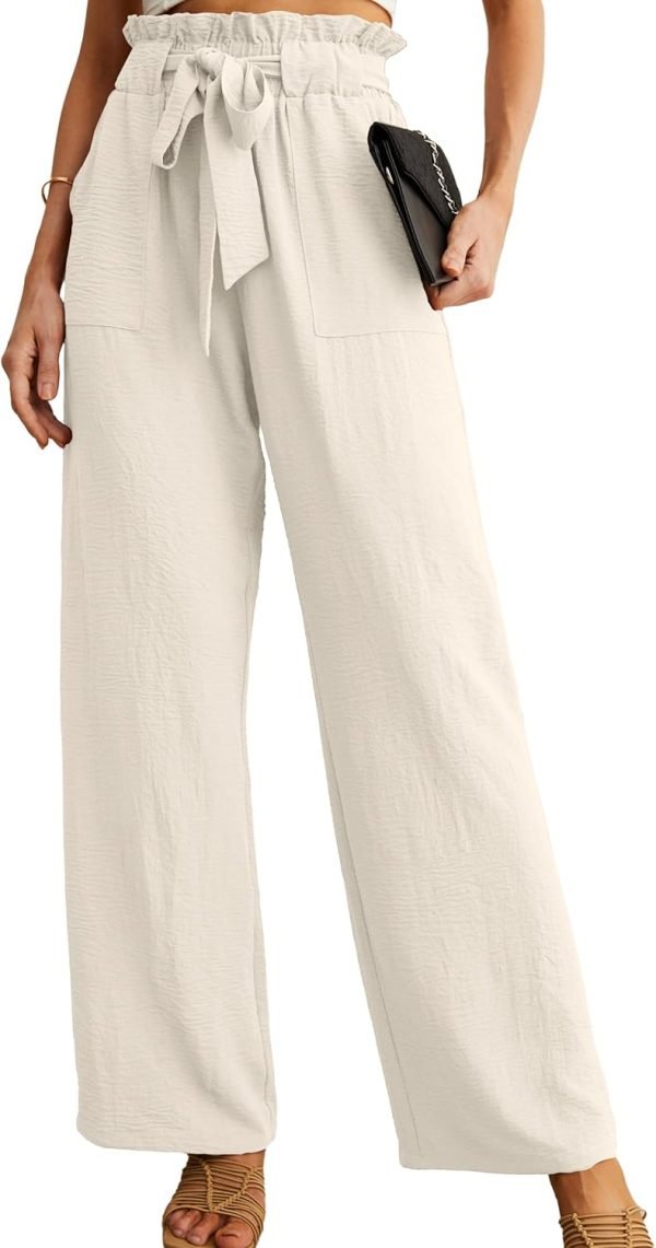 Jngrtsyjvip FashionI  Women's Wide Leg Pants with Pockets High Waist Adjustable Knot Loose Casual Trousers Business Work Casual Pants