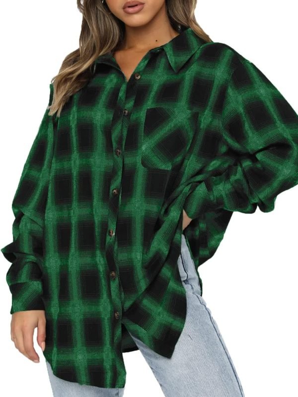 Jngrtsyjvip Fashion   Womens Button Down Flannel Shirts Long Sleeve Plaid Shackets Business Casual Blouse Top