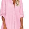 Jngrtsyjvip Fashion   Women Boyfriend Shirts Button Down Long Sleeve Blouse Cuffed Sleeve Collared Shirt