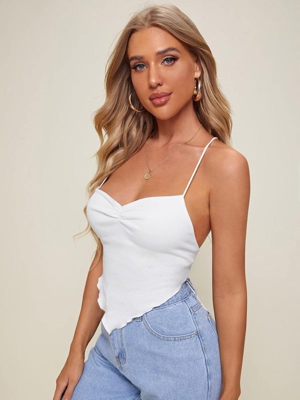Jngrtsyjvip Fashion Women's Criss Cross Backless Strappy Asymmetrical Hem Crop Cami Top