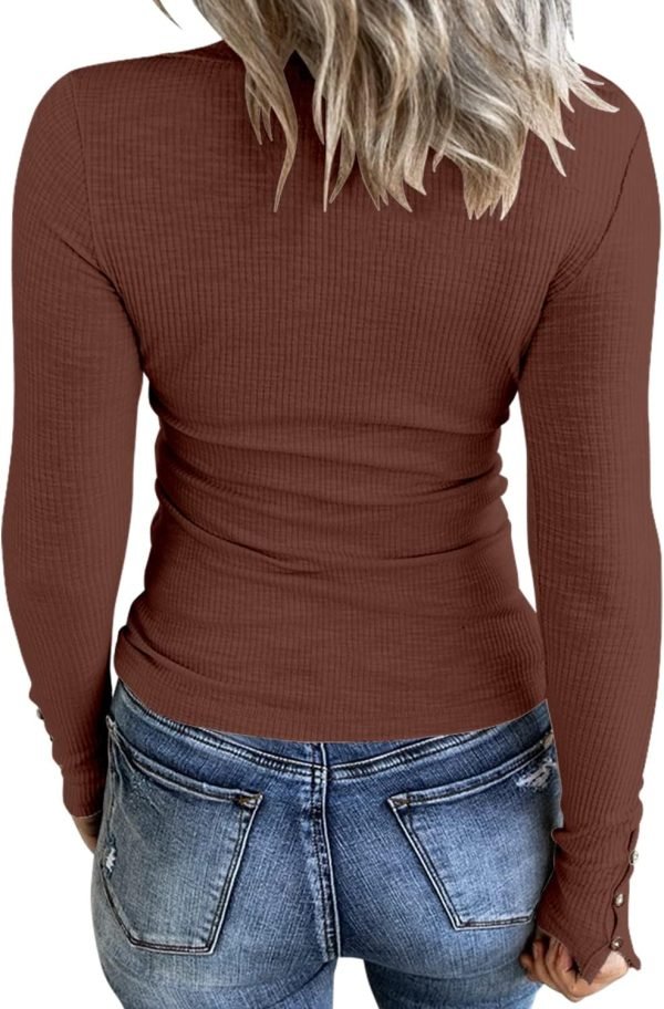 71UsbEsAHVL._AC_SL1500 Jngrtsyjvip Ribbed women’s shirts Fashion Womens Long Sleeves Ribbed Knit Tunic Shirts Scoop Neck Button Down Tops Casual Henley Tee Shirt Slim Fit Blouses