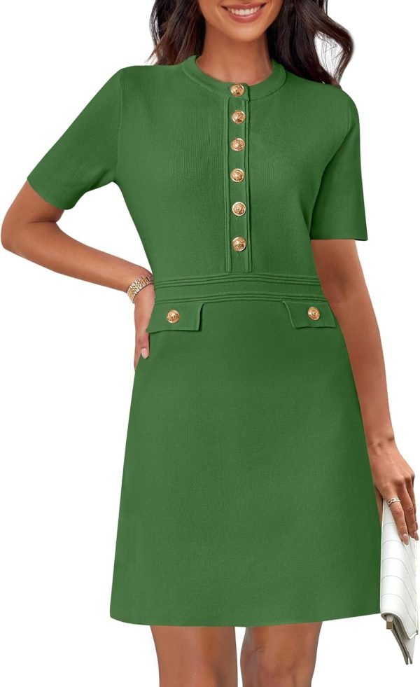 Jngrtsyjvip Fashion  Women's Knit Bodycon Sweater Dress Button Short Sleeve Crew Neck Elegant Formal Mini Dress Wedding Dress