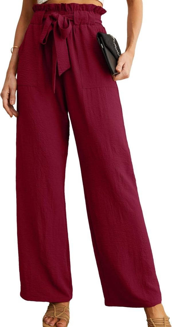 Jngrtsyjvip FashionI  Women's Wide Leg Pants with Pockets High Waist Adjustable Knot Loose Casual Trousers Business Work Casual Pants