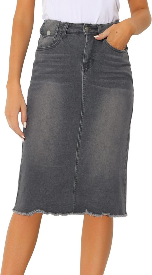 Jngrtsyjvip Fashion Women's Casual Jean Skirt High Waist Back Slit Stretch Denim Skirts