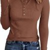 71WO_Y6gOsL._AC_SL1463 Jngrtsyjvip Ribbed women’s shirts Fashion Womens Long Sleeves Ribbed Knit Tunic Shirts Scoop Neck Button Down Tops Casual Henley Tee Shirt Slim Fit Blouses