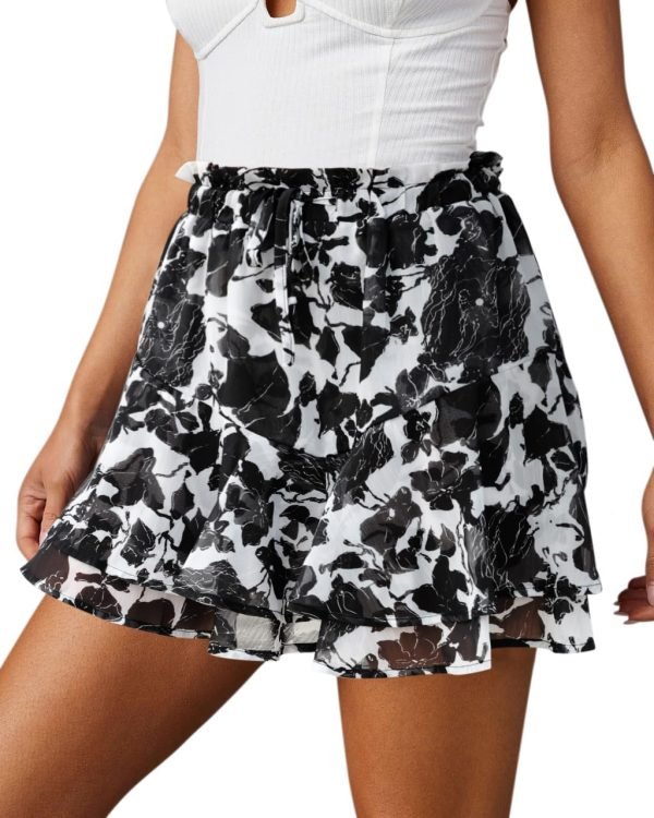 Jngrtsyjvip Fashion Shorts for Women Casual Boho Floral Skorts Ruffle Mini Skirts Running Tennis Butterfly Shorts Chiffon Shorts