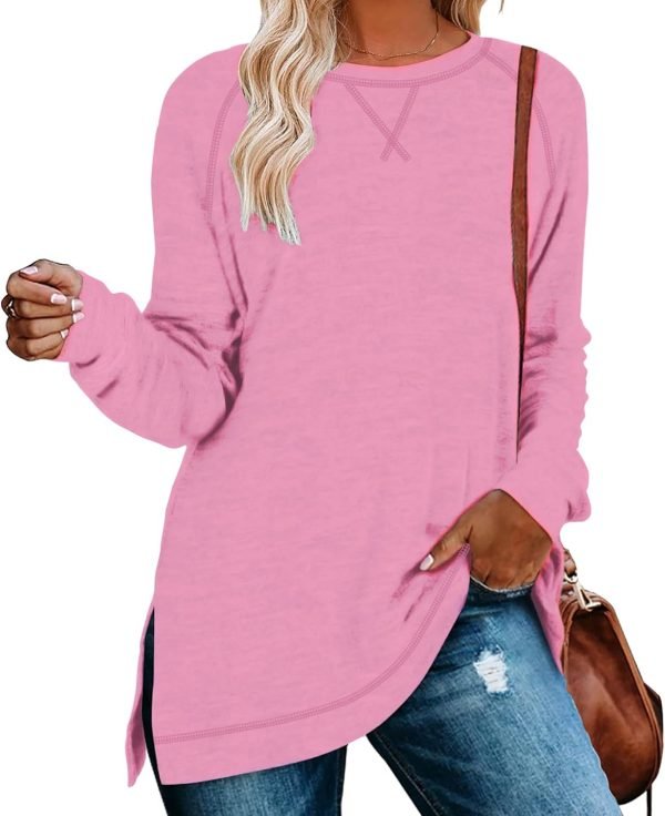 Jngrtsyjvip Fashion  Womens Casual Long Sleeve T Shirts Casual Blouses Trendy Tops Side Split Tunics