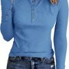 71WcwFk0JqL._AC_SL1493 Jngrtsyjvip Ribbed women’s shirts Fashion Womens Long Sleeves Ribbed Knit Tunic Shirts Scoop Neck Button Down Tops Casual Henley Tee Shirt Slim Fit Blouses