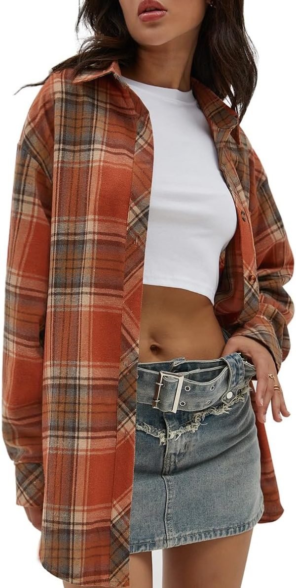 Jngrtsyjvip Fashion   Womens Button Down Flannel Shirts Long Sleeve Plaid Shackets Business Casual Blouse Top