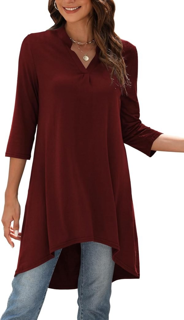 Jngrtsyjvip Fashion   Women's 3/4 Sleeve Notch V Neck High Low Loose Fit Long Tunic Tops Shirts Blouses M-3XL
