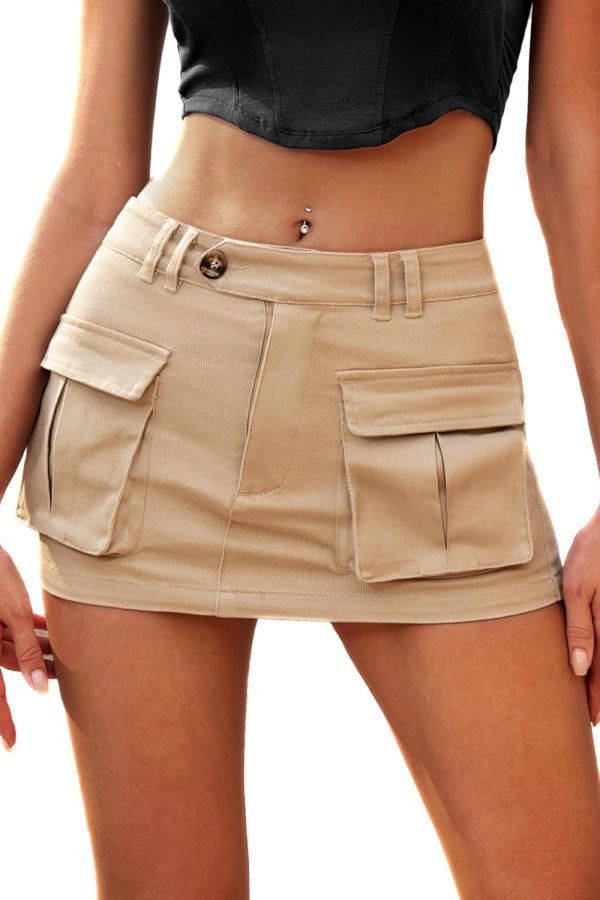 71XbQVr6ZPL._AC_SL1500 Jngrtsyjvip Fashion Women's Low Waist Mini Cargo Skirt Y2K, High-Stretch Bodycon Button Denim Skirt with Pockets