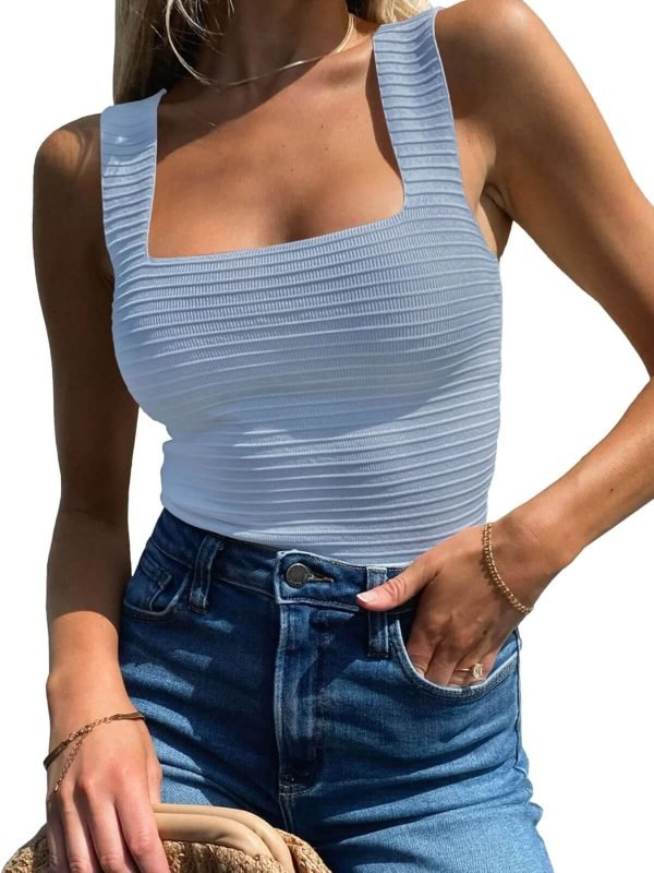 Jngrtsyjvip Fashion Womens Ribbed Tank Tops 2024 Summer Sleeveless Square Neck Shirts Casual Slim Fitted Knit Shirts