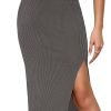 Jngrtsyjvip Fashion  Women's High Waist Slit Hem Rib Knit Midi Bodycon Skirt