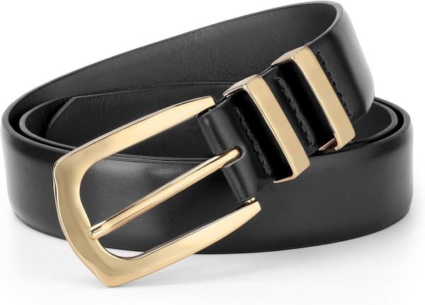 Jngrtsyjvip Fashion  Plus Size Women's Leather Belts for Jeans Pants Fashion Ladies Black Belt with Gold Buckle