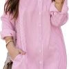 71ZMkm7ZI_L._AC_SL1500 Jngrtsyjvip Fashion Womens Button Down Shirt Dresses with Pockets Cotton Striped Shirts Collared Tunics Long Sleeve High Low Blouse Tops