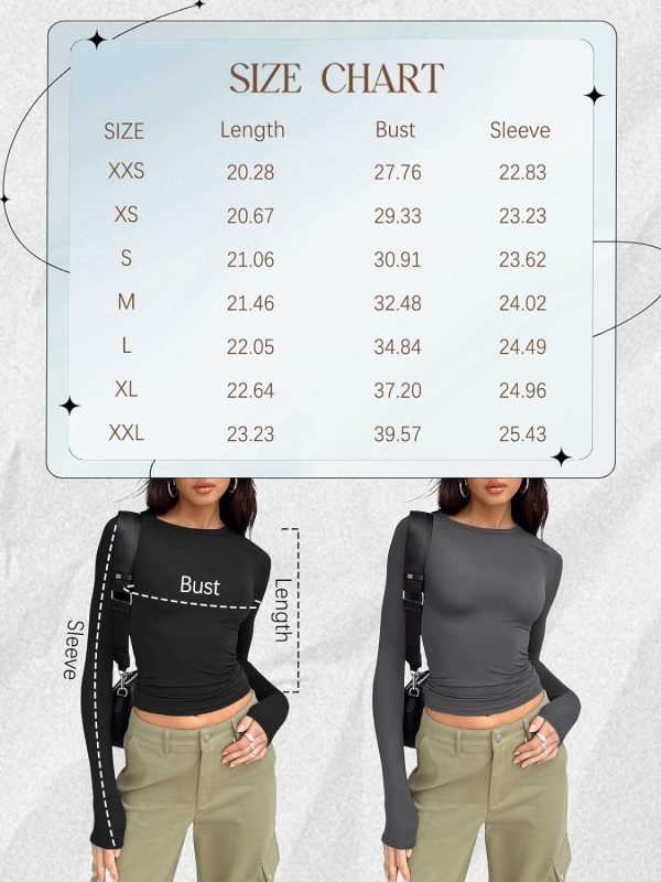Jngrtsyjvip Fashion Womens polyester soft sleeve Shirts Basic Spring Crop Tops Fall Fashion Layering Slim Fitted Y2k Tops