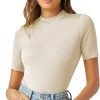 Jngrtsyjvip Fashion Women's Casual Basic Mock Neck Short Sleeve Rib Knit Tee Top