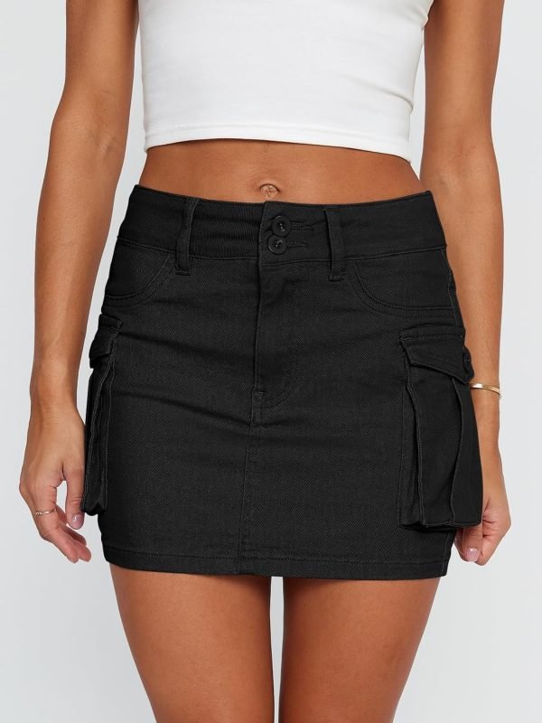 Jngrtsyjvip Fashion  Women Cargo Mini Skirt Denim Jean Dress with Pocket