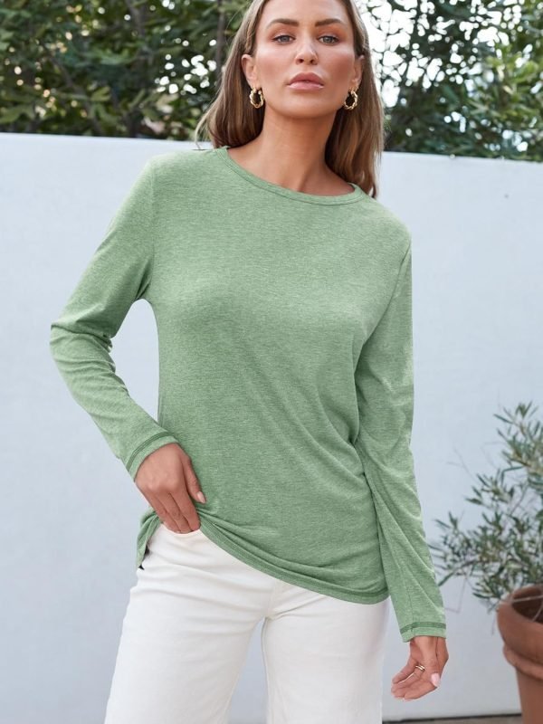 Jngrtsyjvip Fashion   Womens Long Sleeve Round Neck Shirts Basic Tee Fall Tops Outfits Clothes 2024