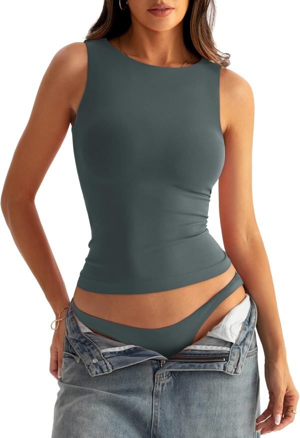 71_dLYHp9uL._AC_SL1500 Jngrtsyjvip Fashion Womens Boat Neck Seamless Tank Tops Sleeveless Double Layering Shirts Basic Going Out Tops Summer Outfits