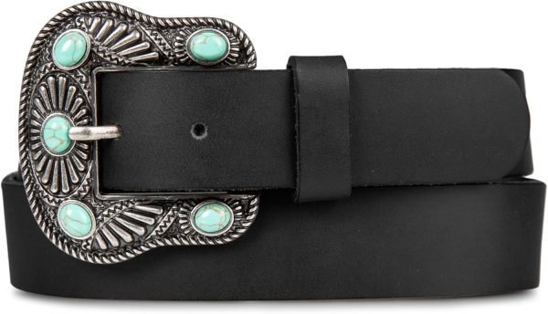 Jngrtsyjvip Fashion  Women's Western Style Fashion Leather Belt with Metal Buckle