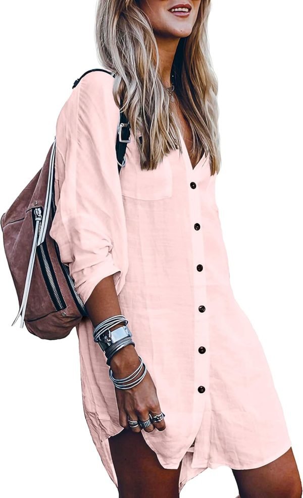 Jngrtsyjvip Fashion   Women's Swimsuit Cover Up Summer Beachwear Button Down Shirt Bikini Bathing Suit Beach Coverup Mini Dresses