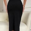 Jngrtsyjvip Fashion  Women's High Waist Slit Hem Rib Knit Midi Bodycon Skirt