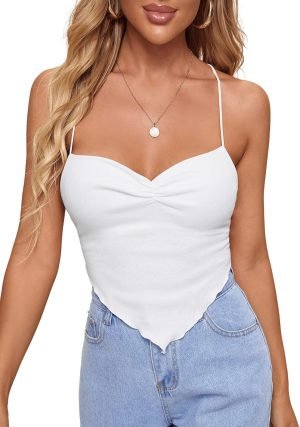 71a4whY4c9L._AC_SL1500 Jngrtsyjvip Fashion Women's Criss Cross Backless Strappy Asymmetrical Hem Crop Cami Top