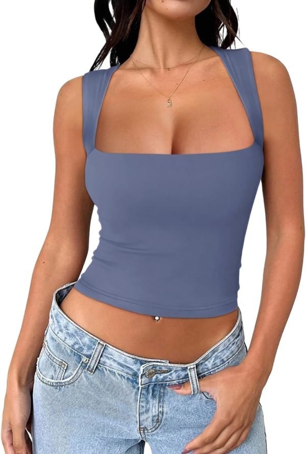 71aG2URdXoL._AC_SL1500 Jngrtsyjvip Fashion Women's Square Neck Going Out Crop Tops Double Lined Cute Basic Tank Tops 2024 Clothes