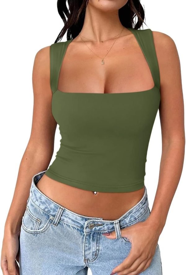 71b4k324oEL._AC_SL1500 Jngrtsyjvip Fashion Women's Square Neck Going Out Crop Tops Double Lined Cute Basic Tank Tops 2024 Clothes