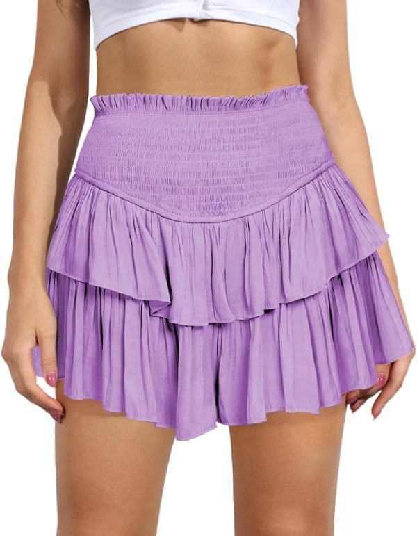 Jngrtsyjvip FashionWomen's Cute High Waist Ruffle Mini Skirt Layered Ruffle Hem Flared Flowy Casual Swing Beach Mini Short Skirt