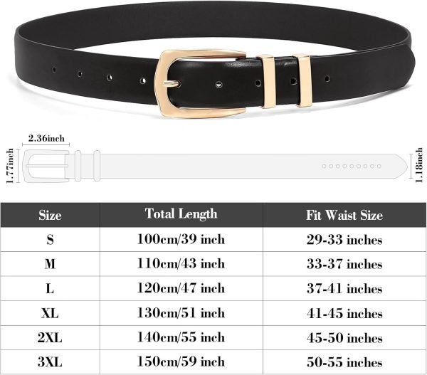 Jngrtsyjvip Fashion  Plus Size Women's Leather Belts for Jeans Pants Fashion Ladies Black Belt with Gold Buckle